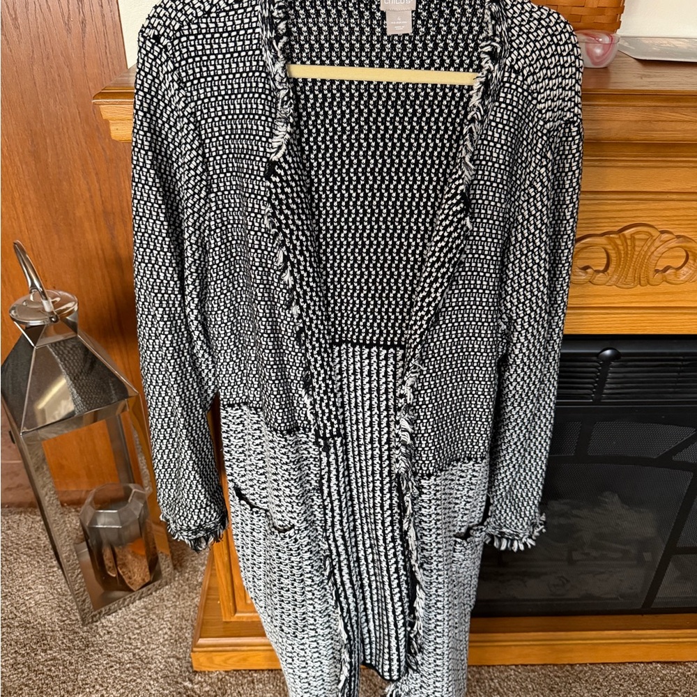 Chico's Black and White Cardigan Sweater